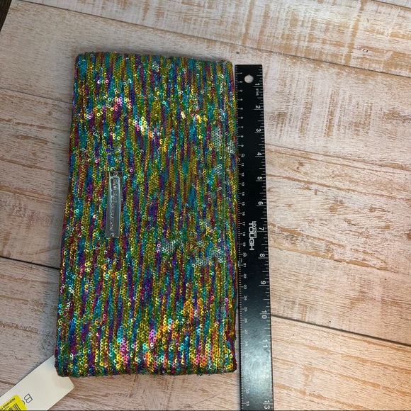 NWT BCBGeneration Multi-Colored Sequin Foldover Clutch Teal - Picture 15 of 16